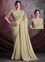 Shimmer Crepe Silk Pista Green Wedding Wear Embroidery Work Saree